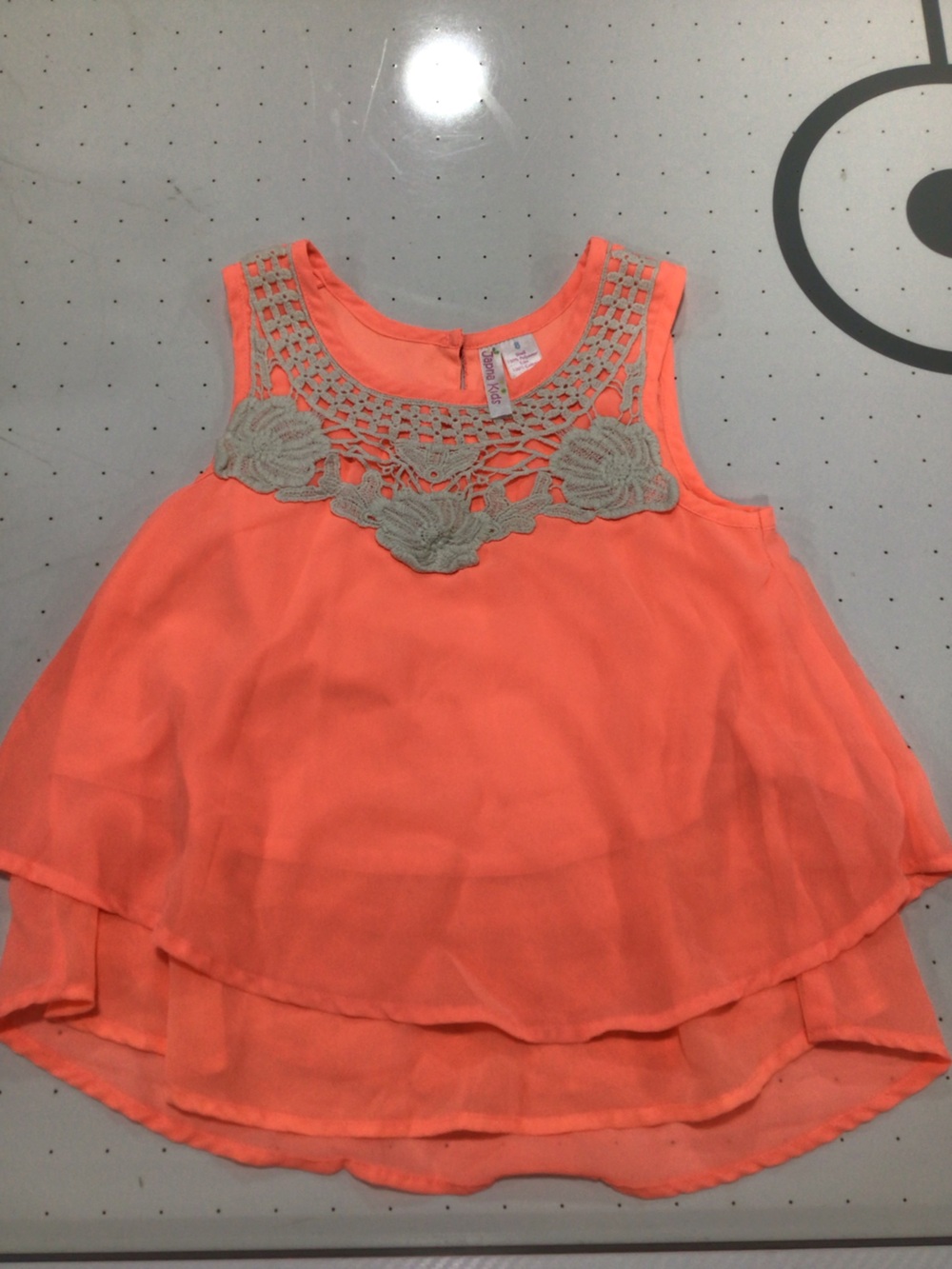 Girls Sleeveless Crochet Yoke Blouse - Coral